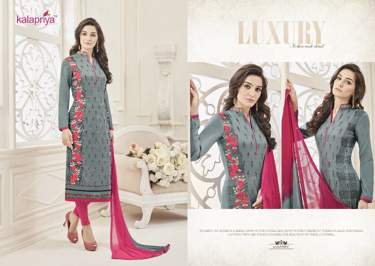 Aasthkala By Kalapriya 9000 To 9006 Series Beautiful Indian Suits With Embroidered Work Colorful Ethnic Wear & Party Wear Pure Cambric Dresses At Wholesale Price