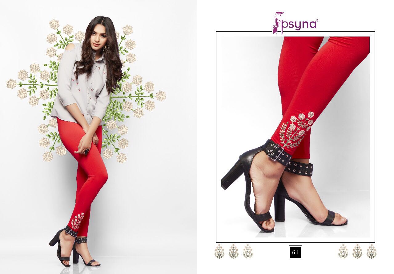 Embroidery Leggings Vol-6 By Psyna 60 To 69 Series Stylish Colorful Beautiful Fancy Casual Wear & Ethnic Wear Cotton Lycra Leggings At Wholesale Price