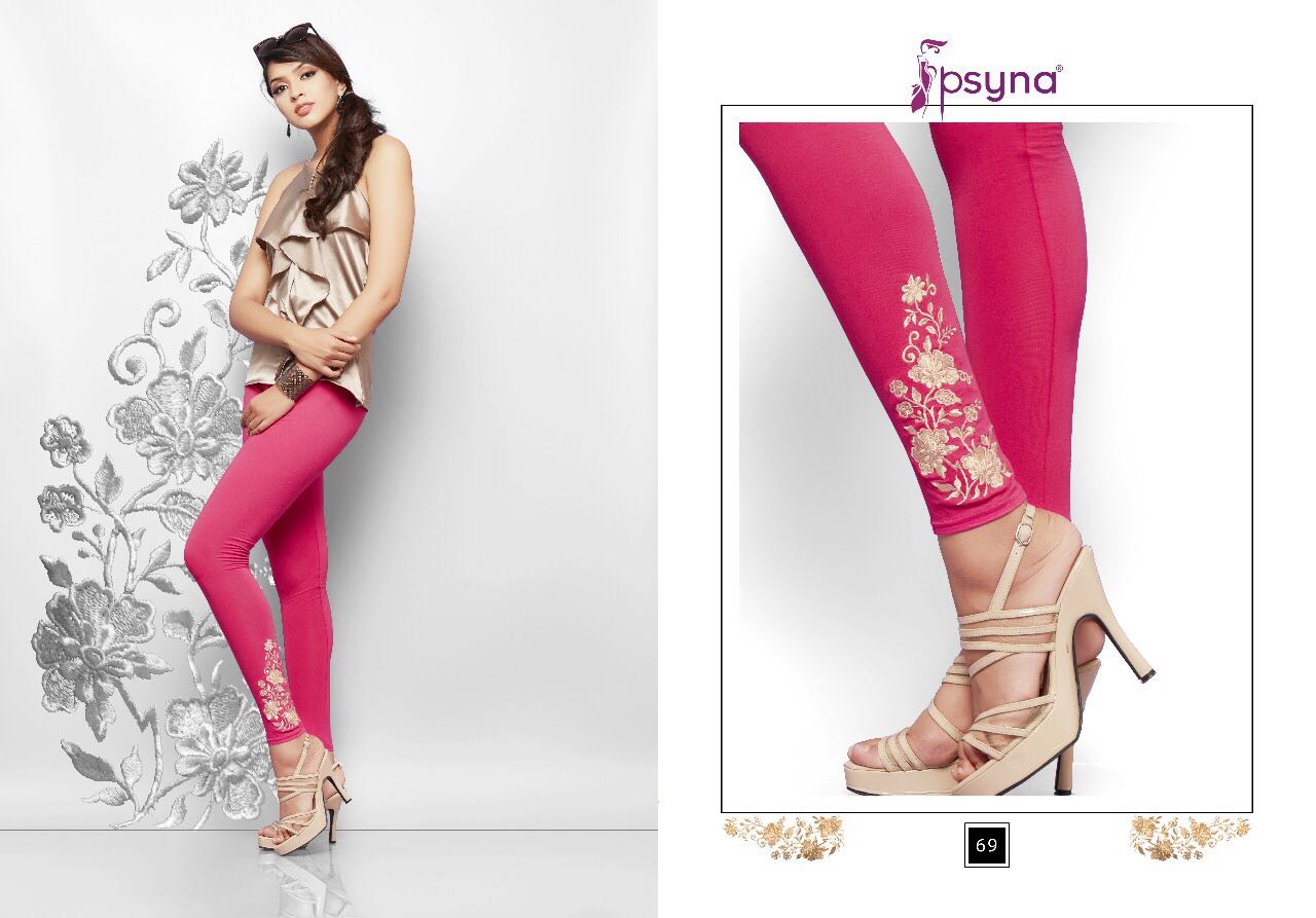 Embroidery Leggings Vol-6 By Psyna 60 To 69 Series Stylish Colorful Beautiful Fancy Casual Wear & Ethnic Wear Cotton Lycra Leggings At Wholesale Price