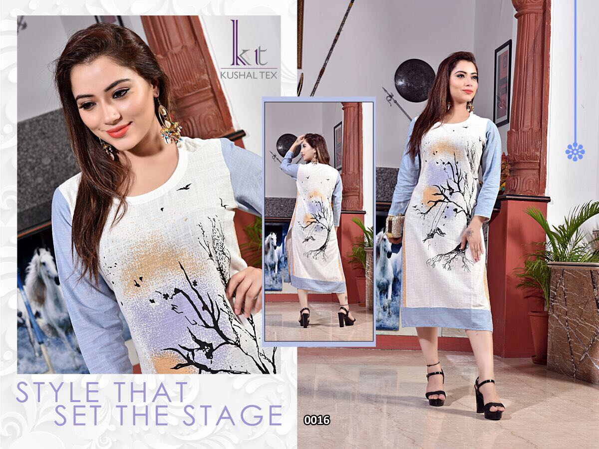 Kween By Kushal Tex 0010 To 0019 Series Beautiful Designer Colorful Fancy Casual Wear & Ready To Wear Cotton Slub Printed Kurtis At Wholesale Price