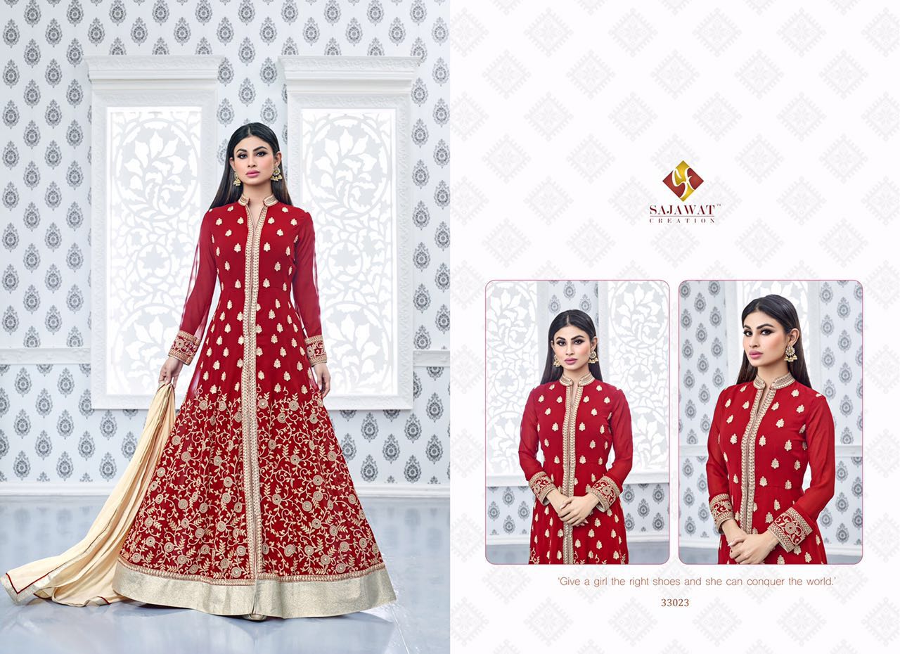 Nagin Vol 3 By Sajawat Creation 33021 To 33026 Series Bollywood Beautiful Stylish Designer Embroidered Party Wear Georgette Dresses At Wholesale Price