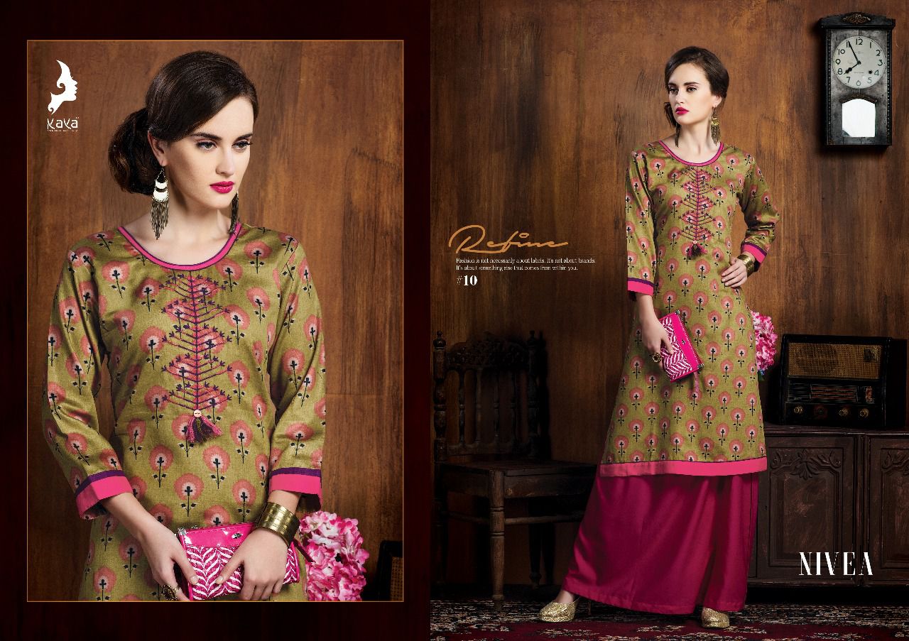 Nivea By Kaya 01 To 10 Series Beautiful Colorful Stylish Fancy Casual Wear & Ethnic Wear Cotton Satin Printed Kurtis At Wholesale Price