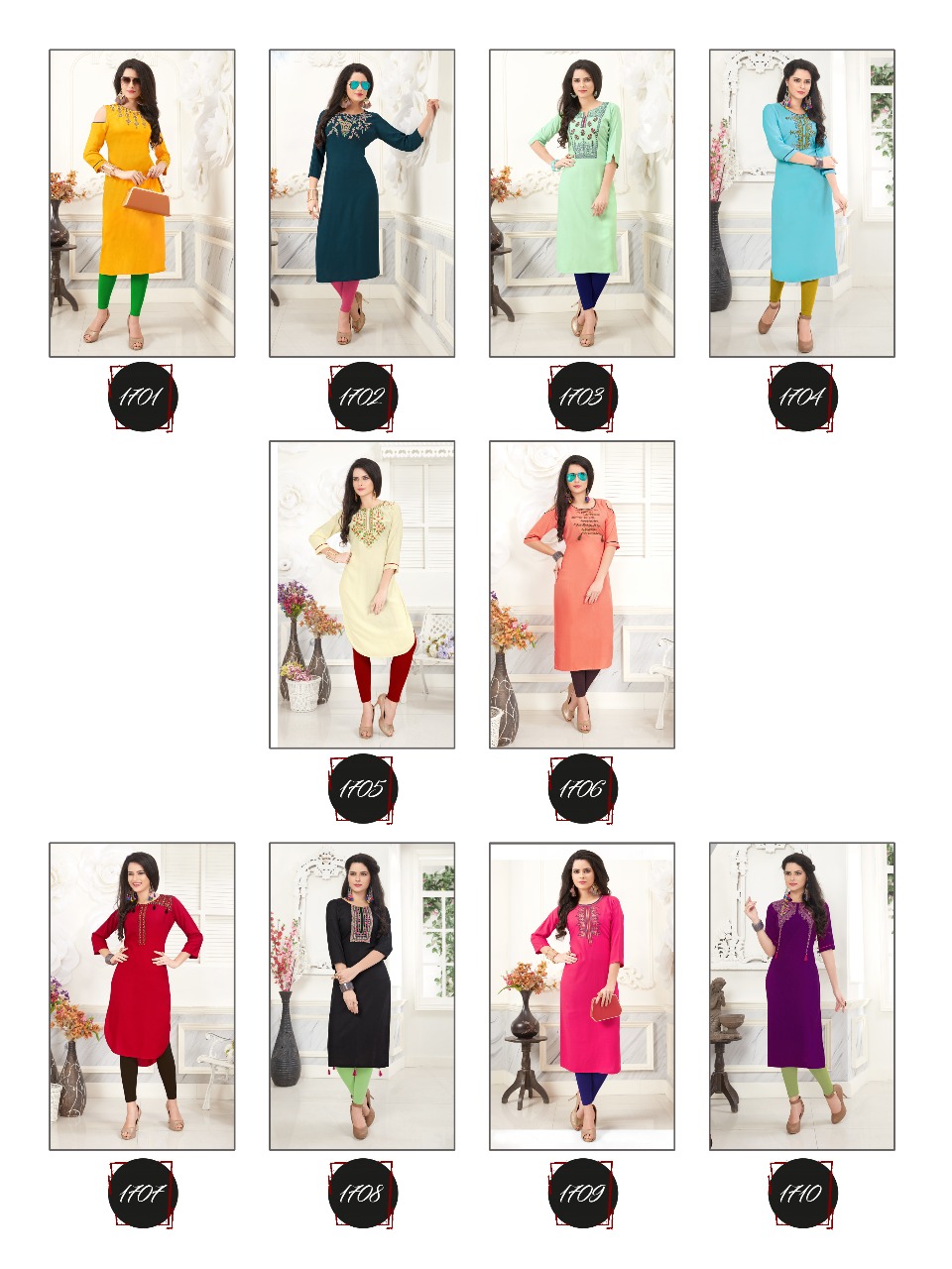Noor By Veera Tex 1701 To 1710 Series Beautiful Colorful Stylish Fancy Casual Wear & Ethnic Wear Rayon Embroidered Kurtis At Wholesale Price