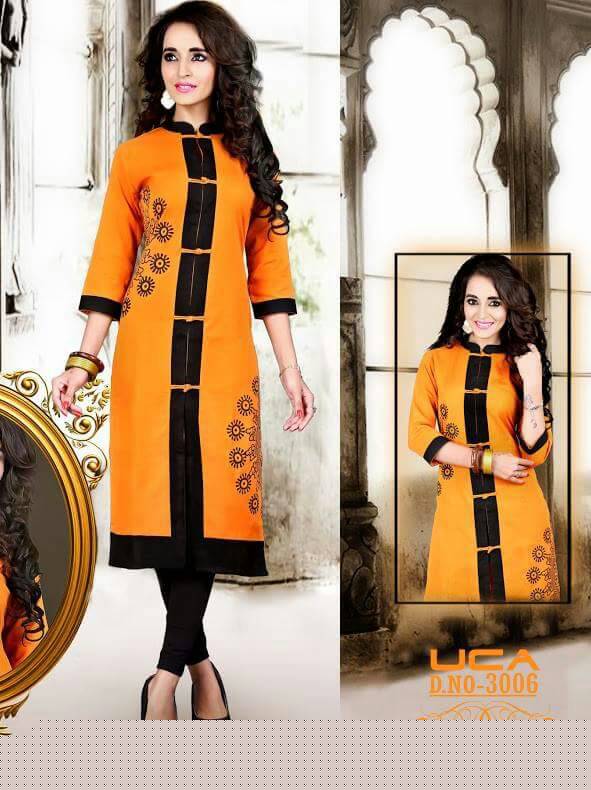 Sunshine 3001 To 3010 Series By Uca Beautiful Colourful Stylish Fancy Pretty Party Wear Casual Wear Occasional Wear Printed Cotton Kurti At Wholesale Price