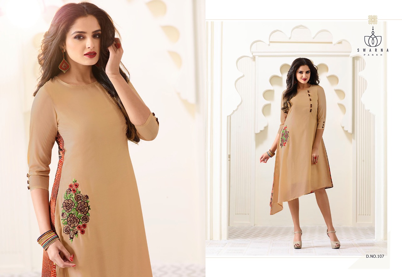 Swarna Pankh Vol-1 By Swarna Pankh 101 To 111 Series Stylish Designer Beautiful Colorful Embroidered Casual Wear & Ethnic Wear Faux Georgette Printed Kurtis At Wholesale Price