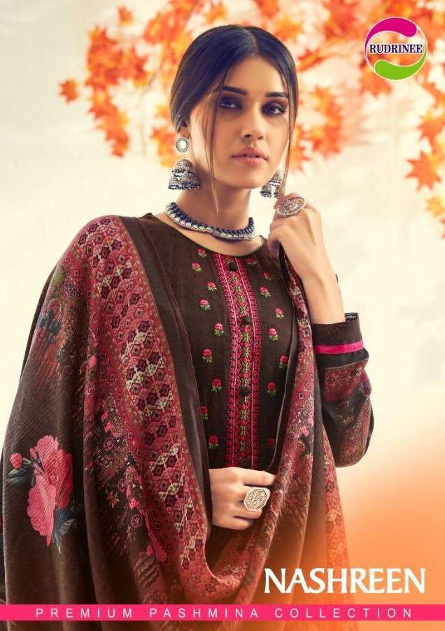 NASHREEN BY RUDRINEE 3001-A TO 3005-B SERIES BEAUTIFUL STYLISH FANCY COLORFUL CASUAL & PARTY WEAR & ETHNIC WEAR COLLECTION PASHMINA DOBBY PRINT WITH EMBROIDERED DRESSES AT WHOLESALE PRICE