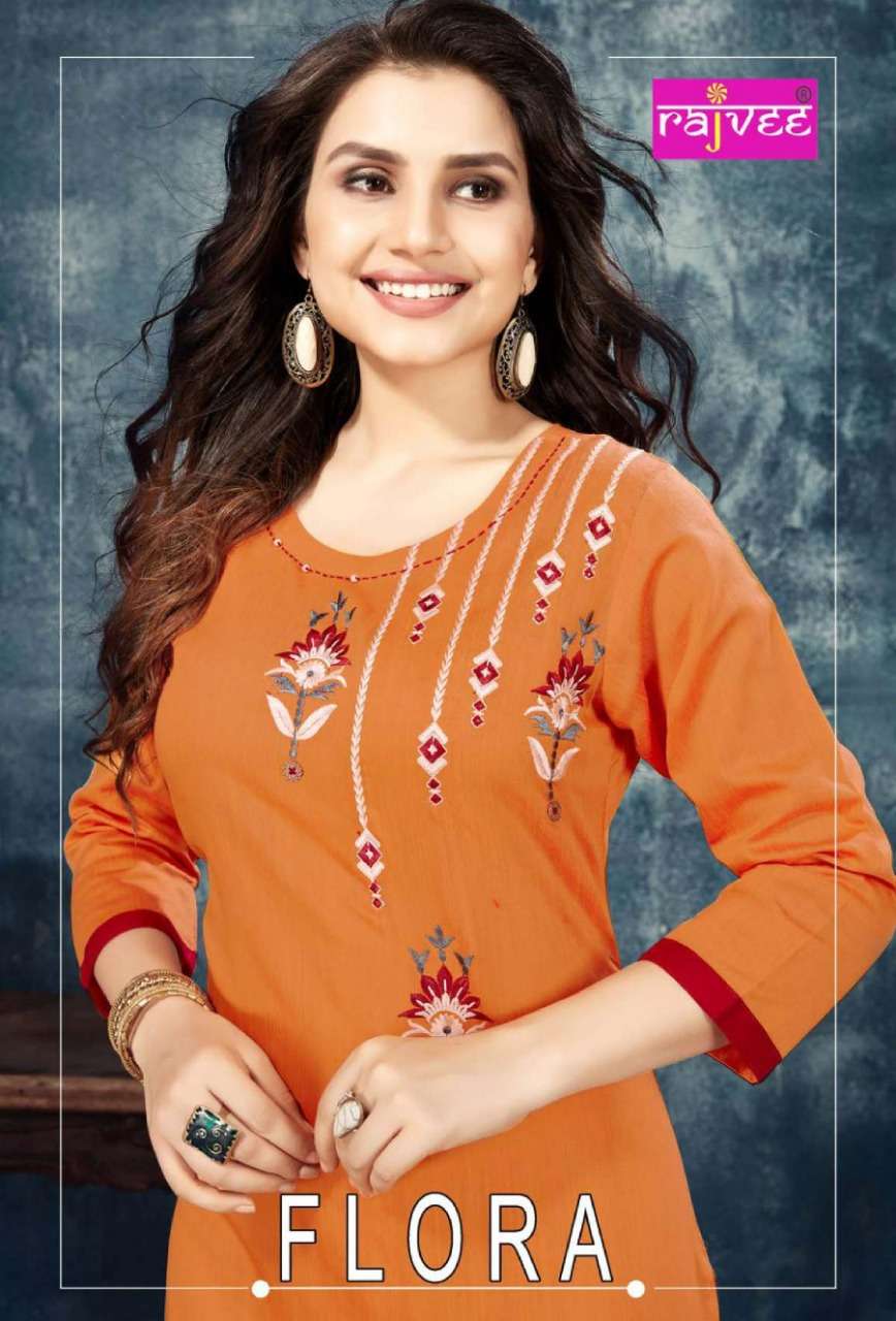 FLORA BY RAJVEE 8701 TO 8708 SERIES STYLISH FANCY BEAUTIFUL COLORFUL CASUAL WEAR & ETHNIC WEAR SILK WITH COTTON INNER KURTIS AT WHOLESALE PRICE