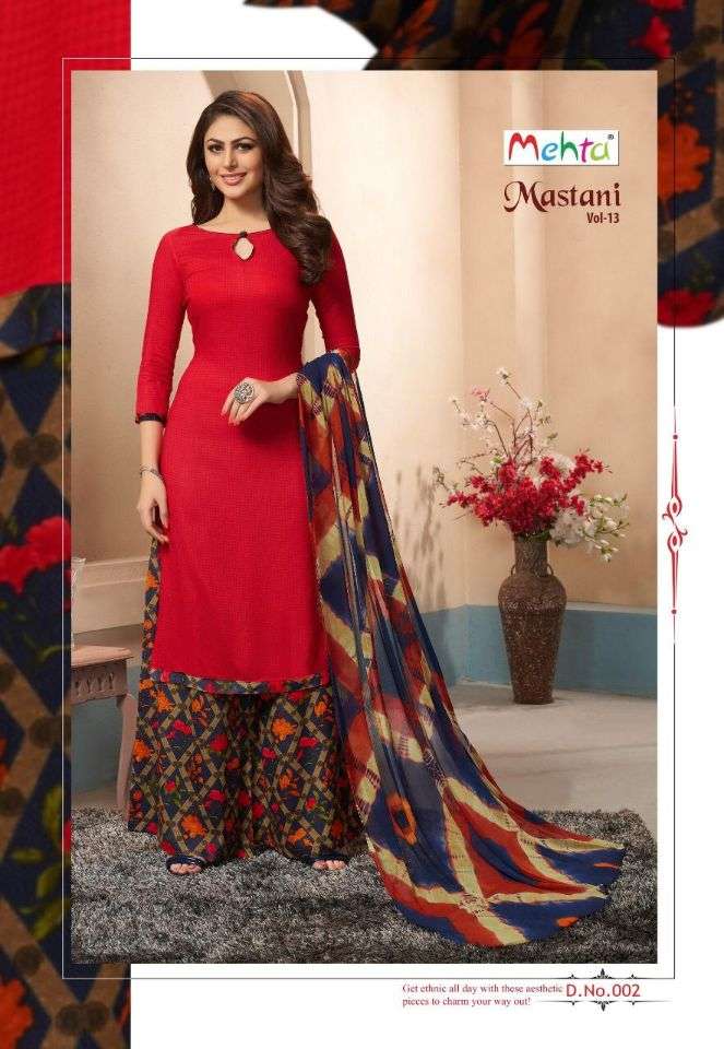 MASTANI VOL-13 BY MEHTA 001 TO 008 SERIES DESIGNER FESTIVE SUITS COLLECTION BEAUTIFUL STYLISH FANCY COLORFUL PARTY WEAR & OCCASIONAL WEAR RAYON SLEF PRINTED DRESSES AT WHOLESALE PRICE