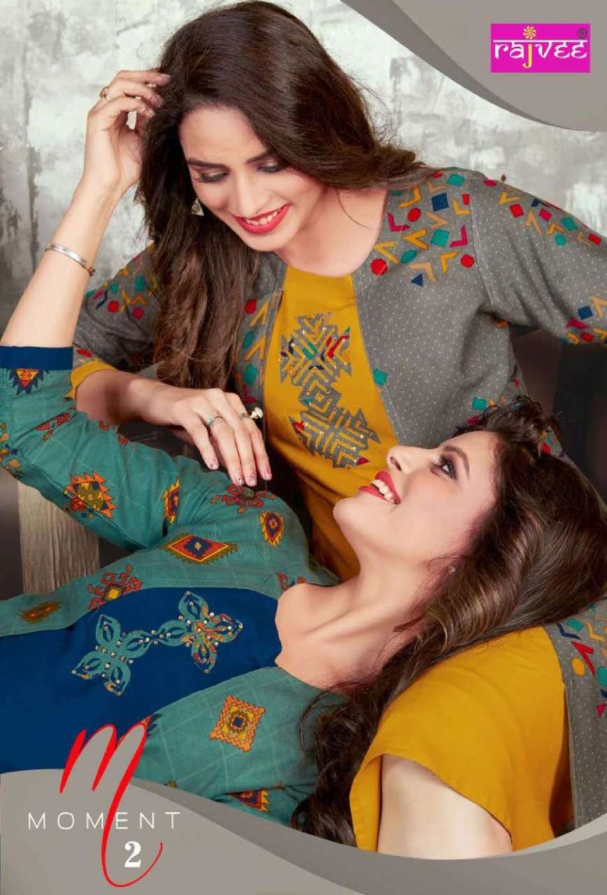 MOMENT VOL-2 BY RAJVEE 5001 TO 5008 SERIES STYLISH FANCY BEAUTIFUL COLORFUL CASUAL WEAR & ETHNIC WEAR RAYON PRINTED KURTIS AT WHOLESALE PRICE