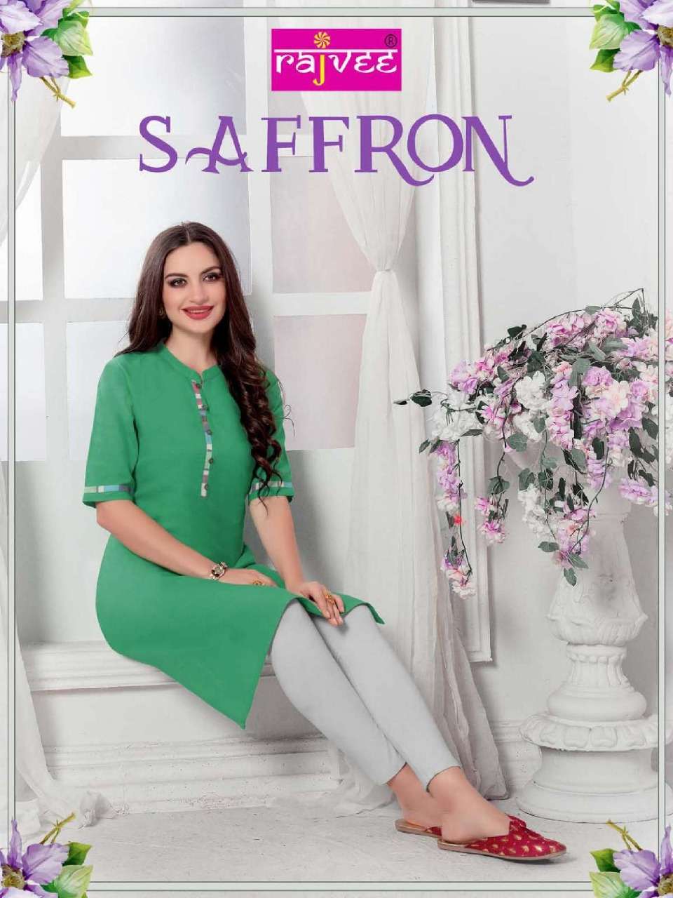 SAFFRON BY RAJVEE 1001 TO 1006 SERIES BEAUTIFUL COLORFUL STYLISH FANCY CASUAL WEAR & ETHNIC WEAR & READY TO WEAR HANDLOOM PRINTED KURTIS AT WHOLESALE PRICE