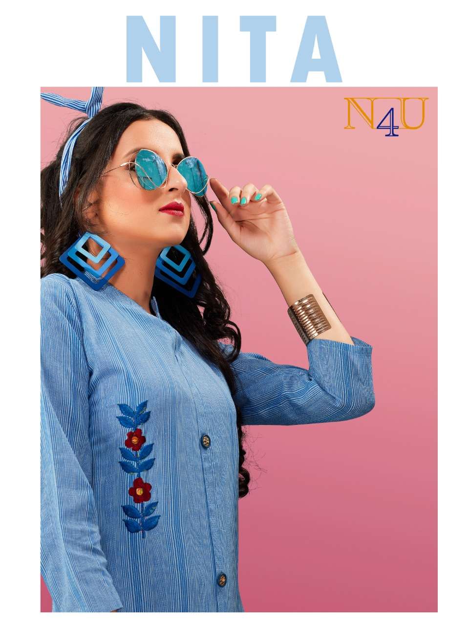 NITA BY NEHA FASHION 4001 TO 4005 SERIES BEAUTIFUL STYLISH FANCY COLORFUL CASUAL WEAR & ETHNIC WEAR HANDLOOM COTTON WITH EMBROIDERY KURTIS AT WHOLESALE PRICE