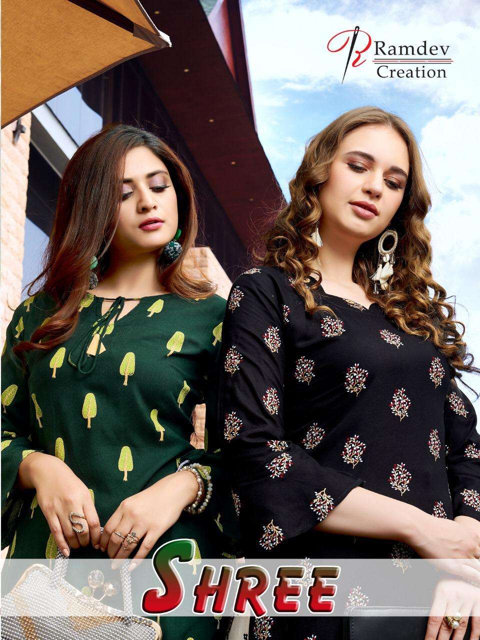 SHREE BY RAMDEV CREATION 1001 TO 1006 SERIES STYLISH FANCY BEAUTIFUL COLORFUL CASUAL WEAR & ETHNIC WEAR HEAVY PREMIUM RAYON BLOCK PRINTED KURTIS WITH BOTTOM AT WHOLESALE PRICE