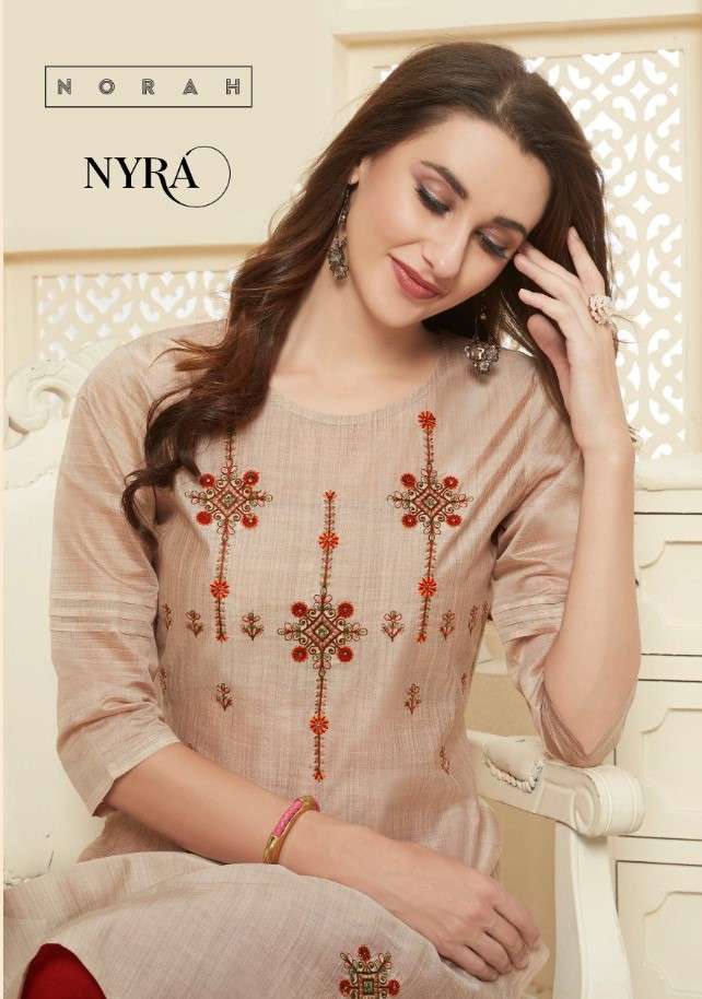 NYRA BY NEHA FASHION 1001 TO 1006 SERIES STYLISH FANCY BEAUTIFUL COLORFUL CASUAL WEAR & ETHNIC WEAR SILK SLUB TWO TONE EMBROIDERED KURTIS WITH BOTTOM AT WHOLESALE PRICE