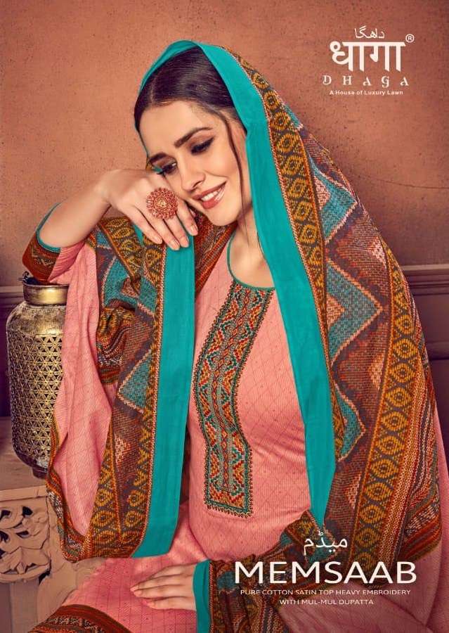 MEMSAAB BY DHAGA 3001 TO 3006 SERIES BEAUTIFUL SUITS STYLISH FANCY COLORFUL PARTY WEAR & ETHNIC WEAR PURE COTTON SATIN WITH EMBROIDERY DRESSES AT WHOLESALE PRICE