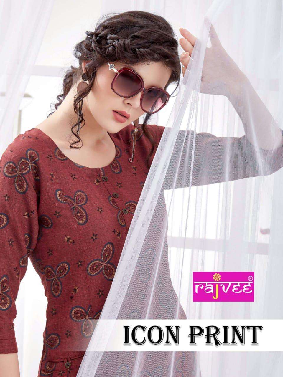 ICON PRINT BY RAJVEE 1001 TO 1008 SERIES BEAUTIFUL STYLISH FANCY COLORFUL CASUAL WEAR & ETHNIC WEAR RAYON CROSS PRINTED KURTIS AT WHOLESALE PRICE