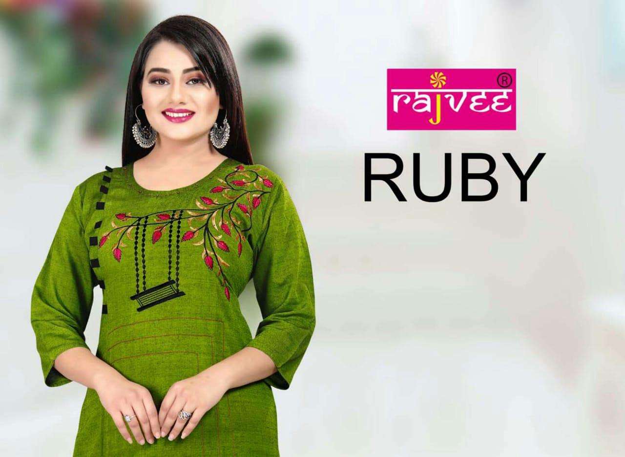 RUBY BY RAJVEE 01 TO 04 SERIES BEAUTIFUL STYLISH COLORFUL FANCY PARTY WEAR & ETHNIC WEAR & READY TO WEAR SILK REAYON KURTIS AT WHOLESALE PRICE