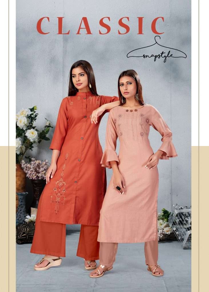 CLASSIC BY SNAPSTYLE 719 TO 722 SERIES BEAUTIFUL STYLISH FANCY COLORFUL CASUAL WEAR & ETHNIC WEAR COTTON SLUB EMBROIDERED KURTIS AT WHOLESALE PRICE