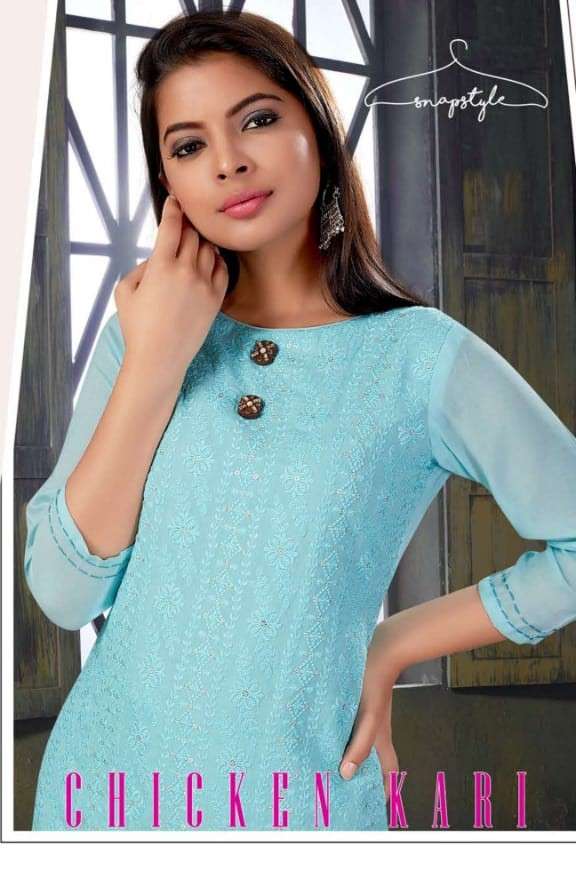 CHICKEN KARI BY SNAPSTYLE 709 TO 714 SERIES BEAUTIFUL STYLISH FANCY COLORFUL CASUAL WEAR & ETHNIC WEAR & READY TO WEAR FANCY EMBROIDERED KURTIS WITH BOTTOM AT WHOLESALE PRICE