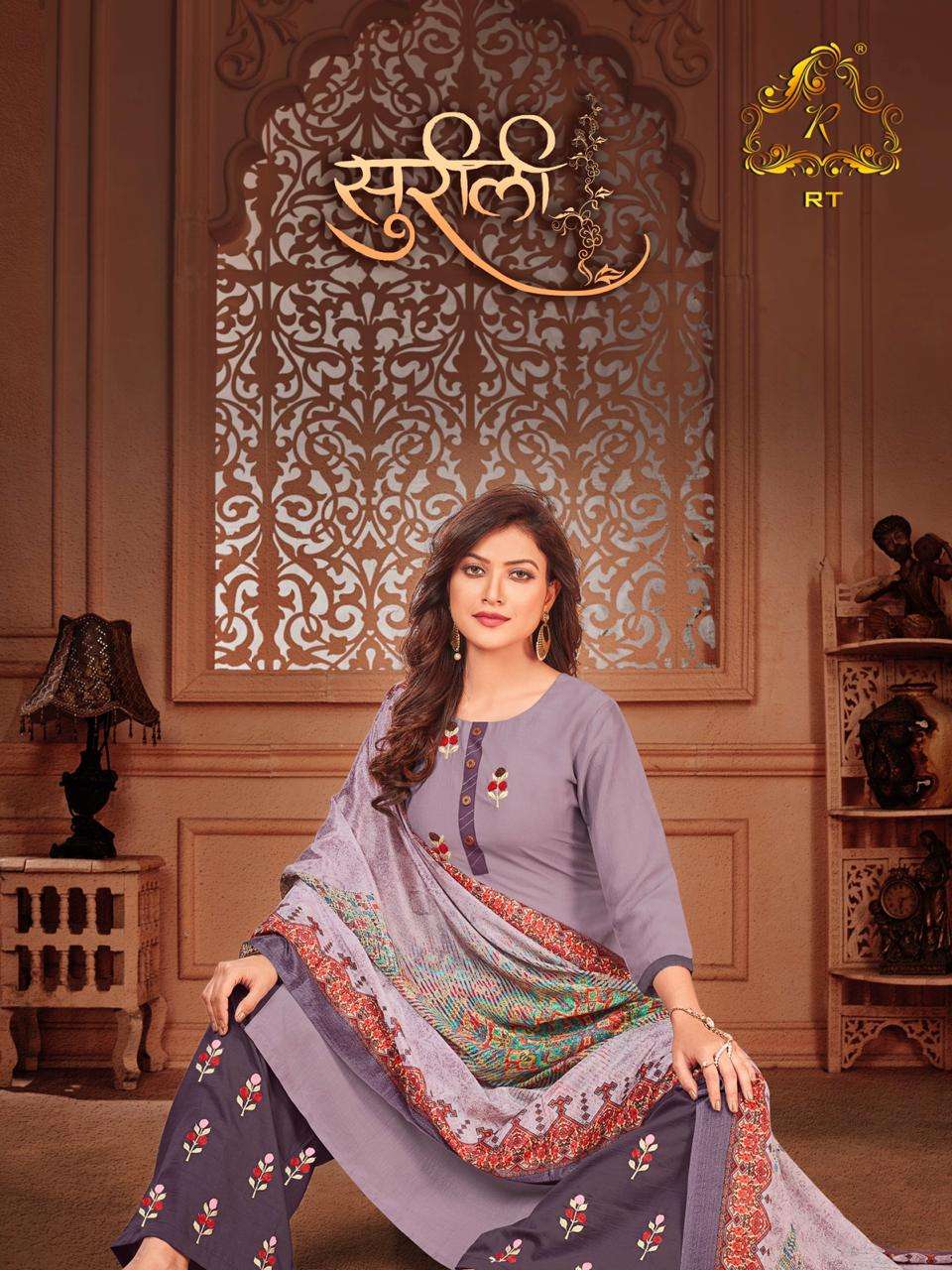 SURILI BY RT 1001 TO 1005 SERIES BEAUTIFUL SUITS STYLISH FANCY COLORFUL CASUAL WEAR & ETHNIC WEAR CHINNON SLUB WITH EMBROIDERY DRESSES AT WHOLESALE PRICE