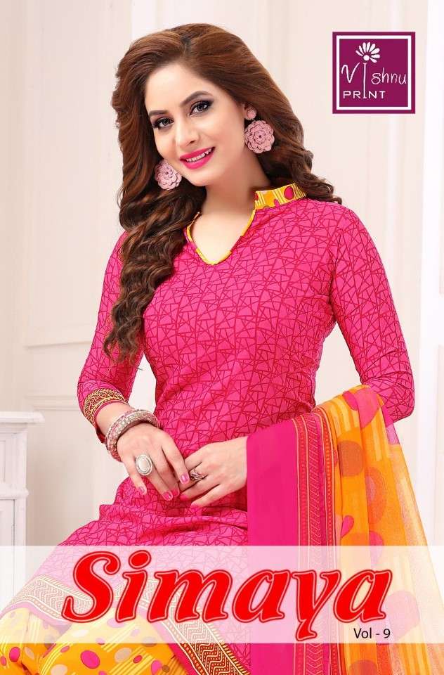 SIMAYA VOL-9 BY VISHNU PRINTS 1201 TO 1216 SERIES BEAUTIFUL SUITS STYLISH FANCY COLORFUL PARTY WEAR & OCCASIONAL WEAR LEYON PRINTED DRESSES AT WHOLESALE PRICE