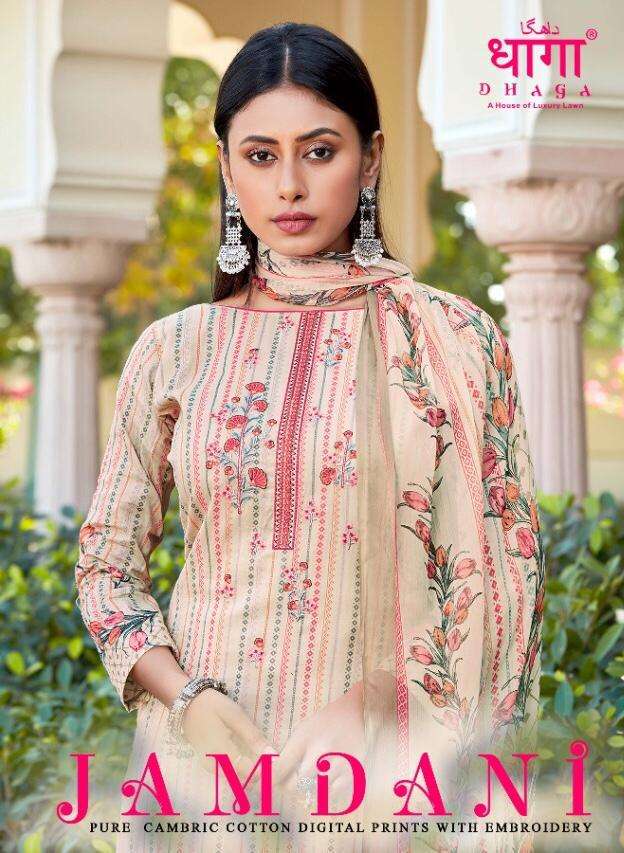 JAMDANI BY DHAGA 11001 TO 11006 SERIES BEAUTIFUL WINTER COLLECTION SUITS STYLISH FANCY COLORFUL CASUAL WEAR & ETHNIC WEAR PURE CAMBRIC COTTON DIGITAL PRINT WITH EMBROIDERY DRESSES AT WHOLESALE PRICE