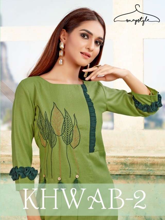 KHWAB VOL-2 BY SNAPSTYLE 400 TO 405 SERIES STYLISH FANCY BEAUTIFUL COLORFUL CASUAL WEAR & ETHNIC WEAR COTTON SLUB KURTIS AT WHOLESALE PRICE