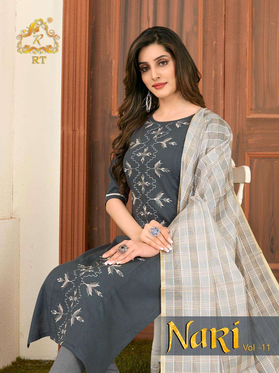 NARI VOL-11 BY RT 1066 TO 1071 SERIES STYLISH FANCY COLORFUL COLLECTION CASUAL WEAR & ETHNIC WEAR RAYON SLUB KURTIS WITH DUPATTA AT WHOLESALE PRICE