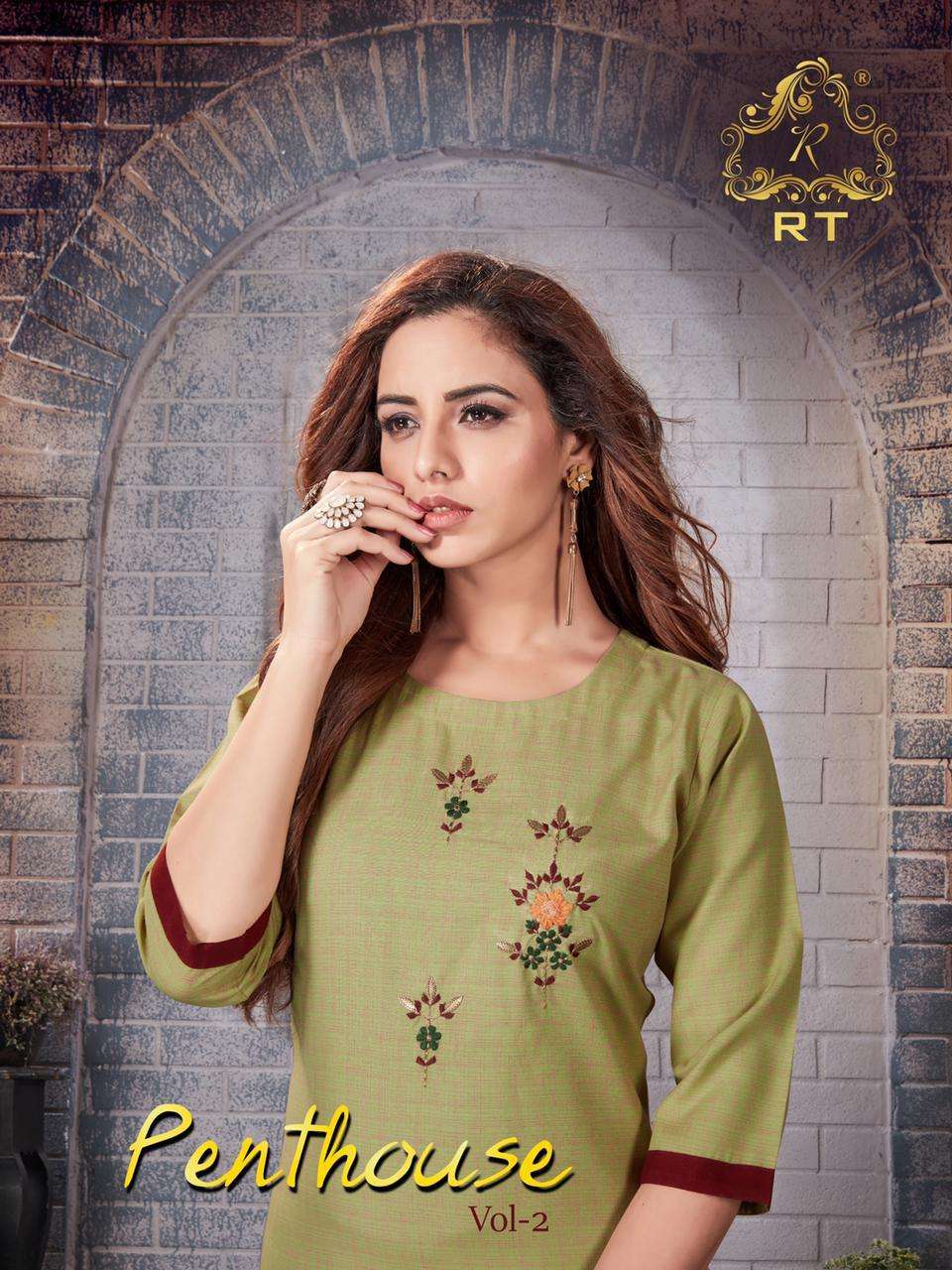 PENTHOUSE VOL-2 BY RT 7006 TO 7011 SERIES BEAUTIFUL STYLISH FANCY COLORFUL CASUAL WEAR & ETHNIC WEAR & READY TO WEAR FANCY COTTON EMBROIDERED KURTIS WITH BOTTOM AT WHOLESALE PRICE