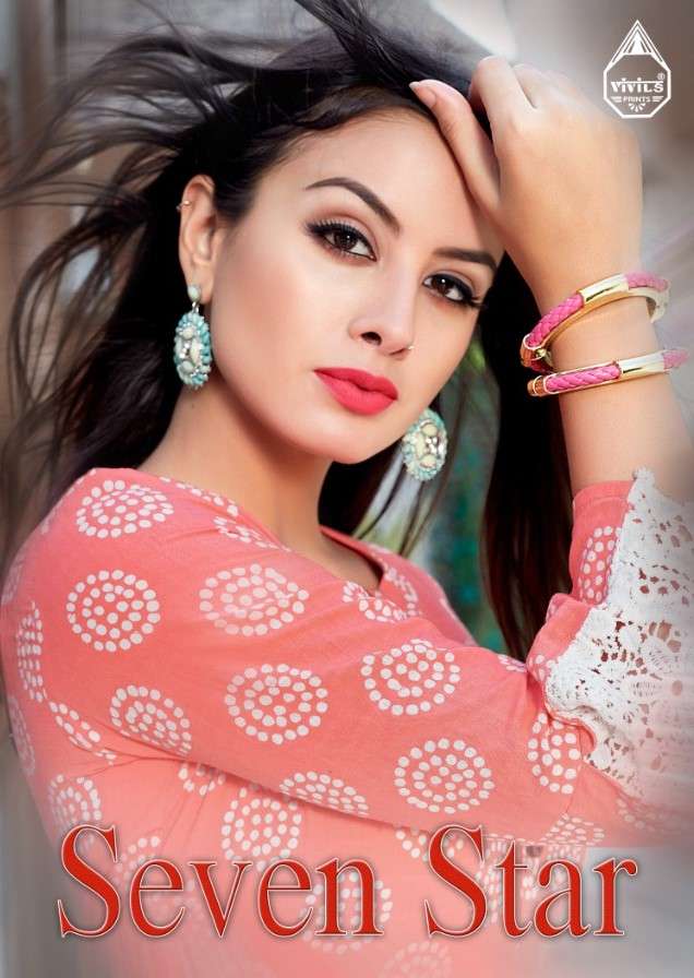 SEVEN STAR BY VIVILS PRINTS 1001 TO 1007 SERIES DESIGNER WEDDING COLLECTION BEAUTIFUL STYLISH FANCY COLORFUL PARTY WEAR & OCCASIONAL WEAR PURE COTTON KURTIS AT WHOLESALE PRICE