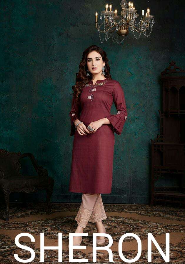 SHERON BY VIVILS PRINTS 101 TO 107 SERIES BEAUTIFUL STYLISH FANCY COLORFUL CASUAL WEAR & ETHNIC WEAR & READY TO WEAR VISCOSE MUSLIN KURTIS WITH BOTTOM AT WHOLESALE PRICE