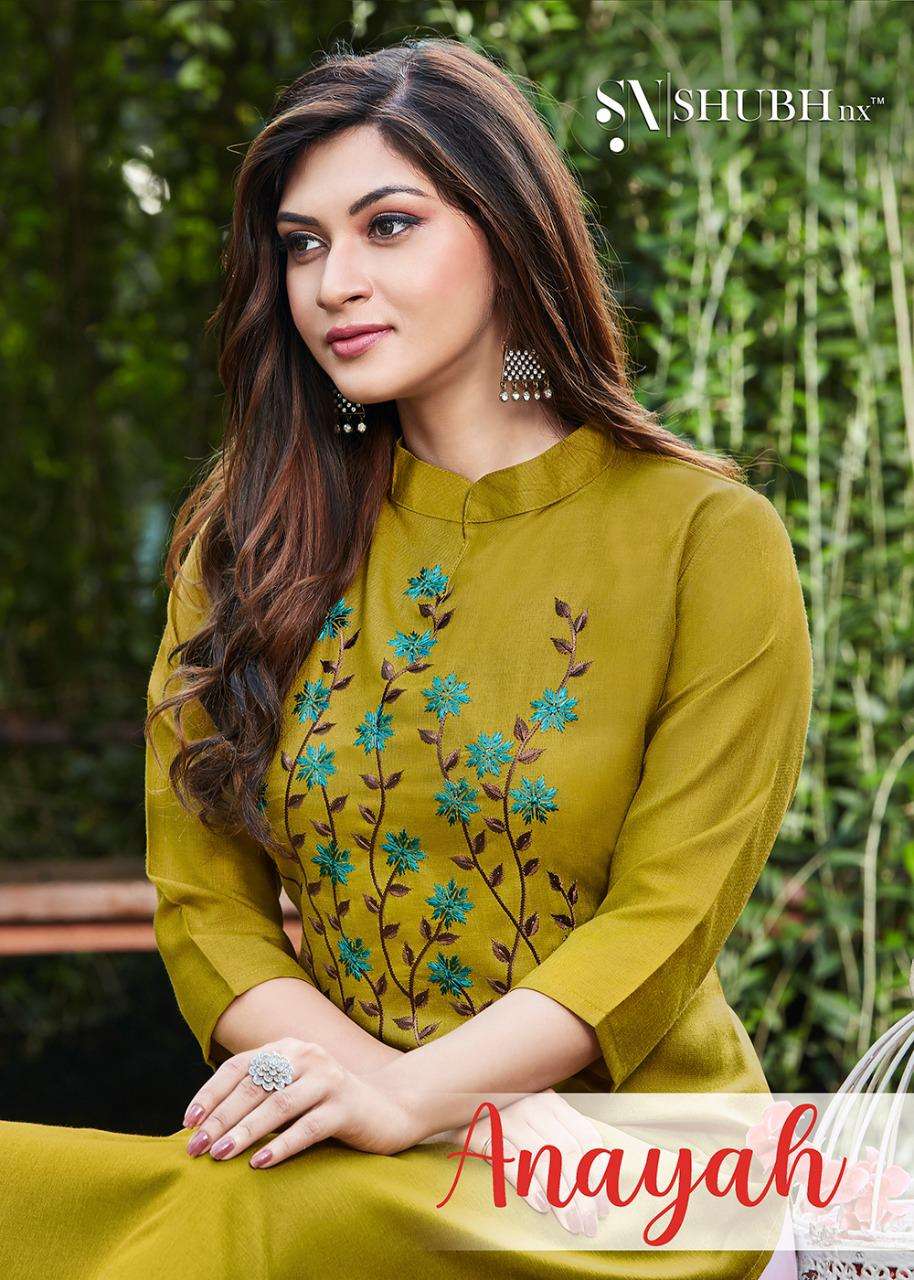 ANAYAH BY SHUBH NX 1001 TO 1010 SERIES DESIGNER STYLISH FANCY COLORFUL BEAUTIFUL PARTY WEAR & ETHNIC WEAR COLLECTION RAYON SLUB EMBROIDERY KURTIS AT WHOLESALE PRICE