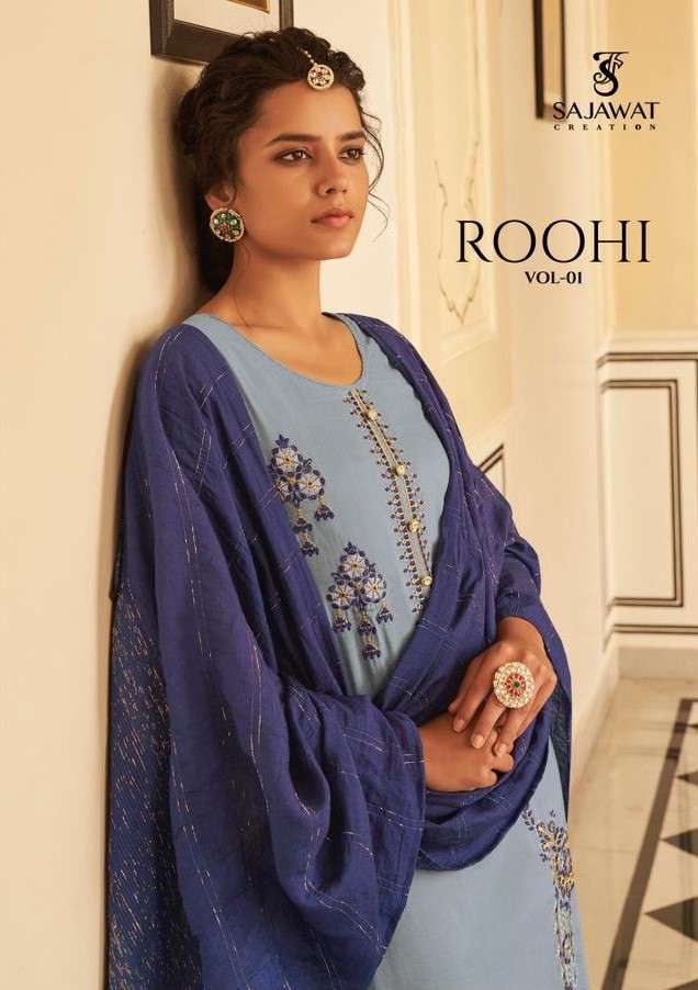 ROOHI VOL-1 BY SAJAWAT CREATION 121 TO 126 SERIES BEAUTIFUL SUITS COLORFUL STYLISH FANCY CASUAL WEAR & ETHNIC WEAR PURE VISCOSE WITH WORK DRESSES AT WHOLESALE PRICE