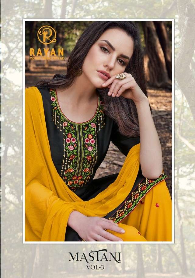 MASTANI VOL-3 BY RAYAN 3001 TO 3008 SERIES BEAUTIFUL PATIYALA SUITS COLORFUL STYLISH FANCY CASUAL WEAR & ETHNIC WEAR JAM COTTON EMBROIDERED DRESSES AT WHOLESALE PRICE