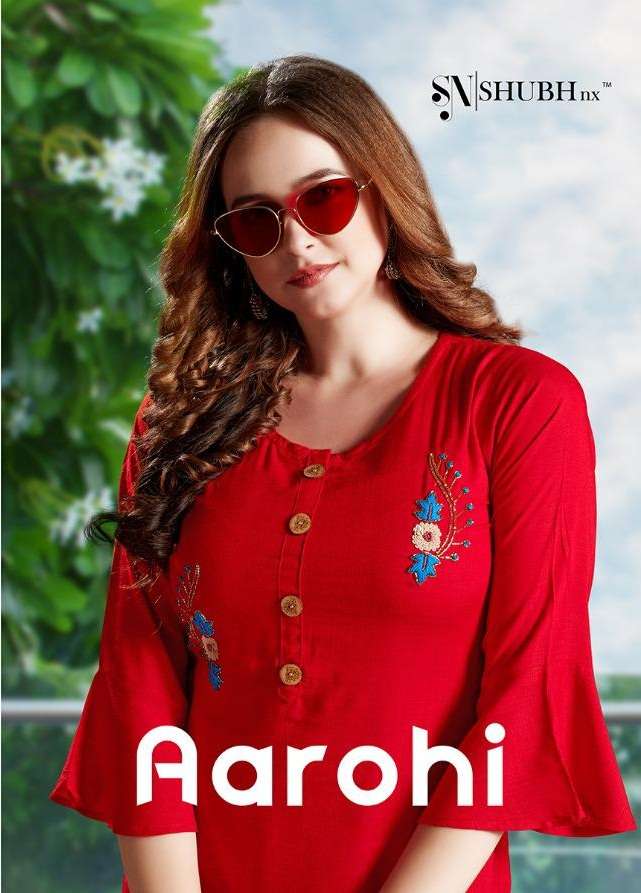 AAROHI BY SHUBH NX 1001 TO 1010 SERIES DESIGNER STYLISH FANCY COLORFUL BEAUTIFUL PARTY WEAR & ETHNIC WEAR COLLECTION RAYON SLUB WITH WORK KURTIS AT WHOLESALE PRICE