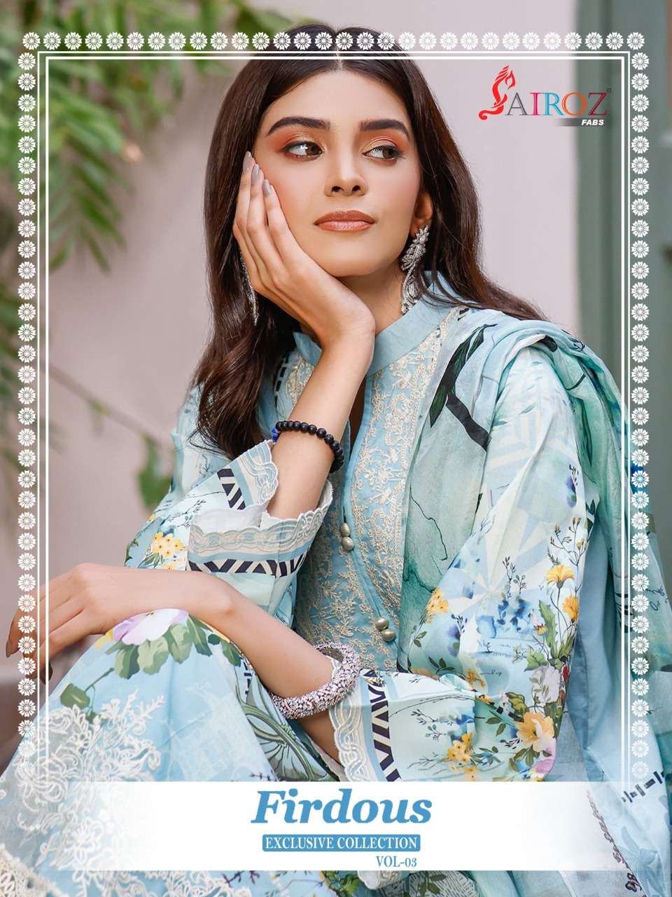 FIRDOUS EXCLUSIVE COLLECTION VOL-3 BY SAIROZ FABS 2001 TO 2003 SERIES BEAUTIFUL SUITS STYLISH FANCY COLORFUL PARTY WEAR & OCCASIONAL WEAR COTTON DIGITAL PRINT WITH EMBROIDERY DRESSES AT WHOLESALE PRICE