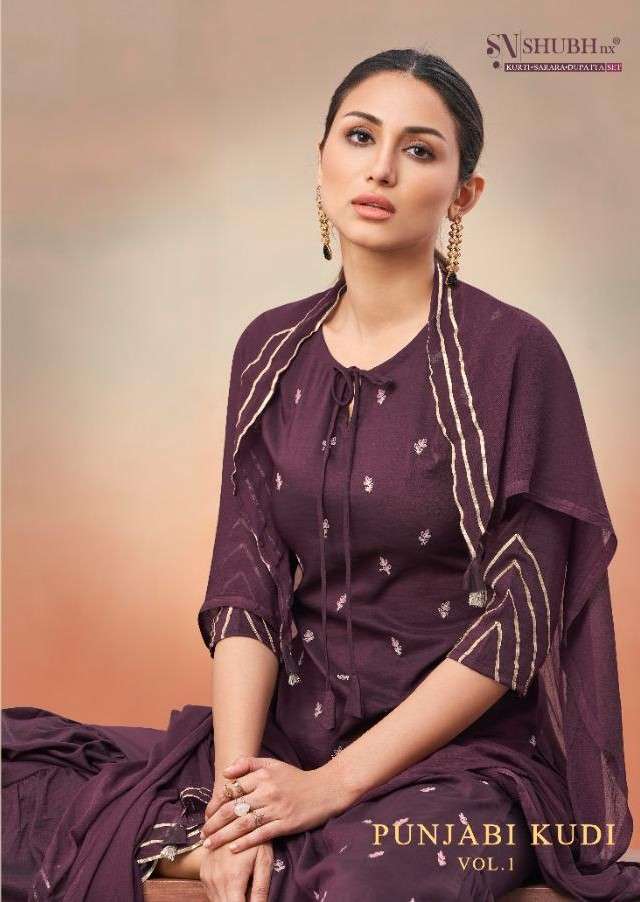 PUNJABI KUDI VOL-1 BY SHUBH NX 101 TO 106 SERIES BEAUTIFUL SHARARA SUITS COLORFUL STYLISH FANCY CASUAL WEAR & ETHNIC WEAR CHINNON SILK WORK DRESSES AT WHOLESALE PRICE