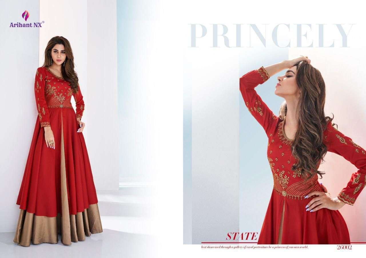 ARIHANT HIT DESIGN 26002 BY ARIHANT NX BEAUTIFUL COLORFUL STYLISH FANCY CASUAL WEAR & ETHNIC WEAR & READY TO WEAR SOFT SILK GOWNS AT WHOLESALE PRICE