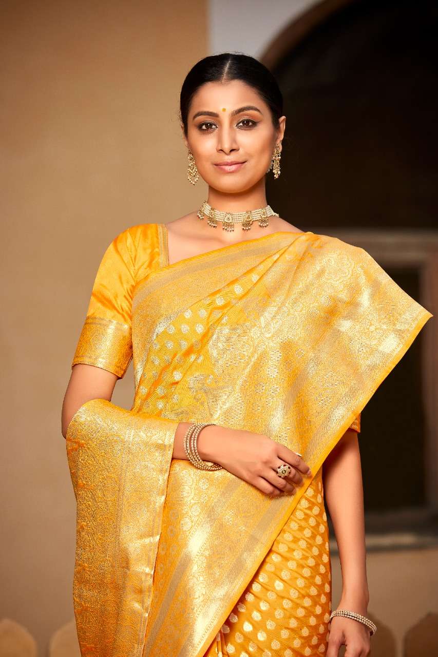 MUSKAAN BY KAKSHYA 9501 TO 9503 SERIES INDIAN TRADITIONAL WEAR COLLECTION BEAUTIFUL STYLISH FANCY COLORFUL PARTY WEAR & OCCASIONAL WEAR BANARASI SILK SAREES AT WHOLESALE PRICE