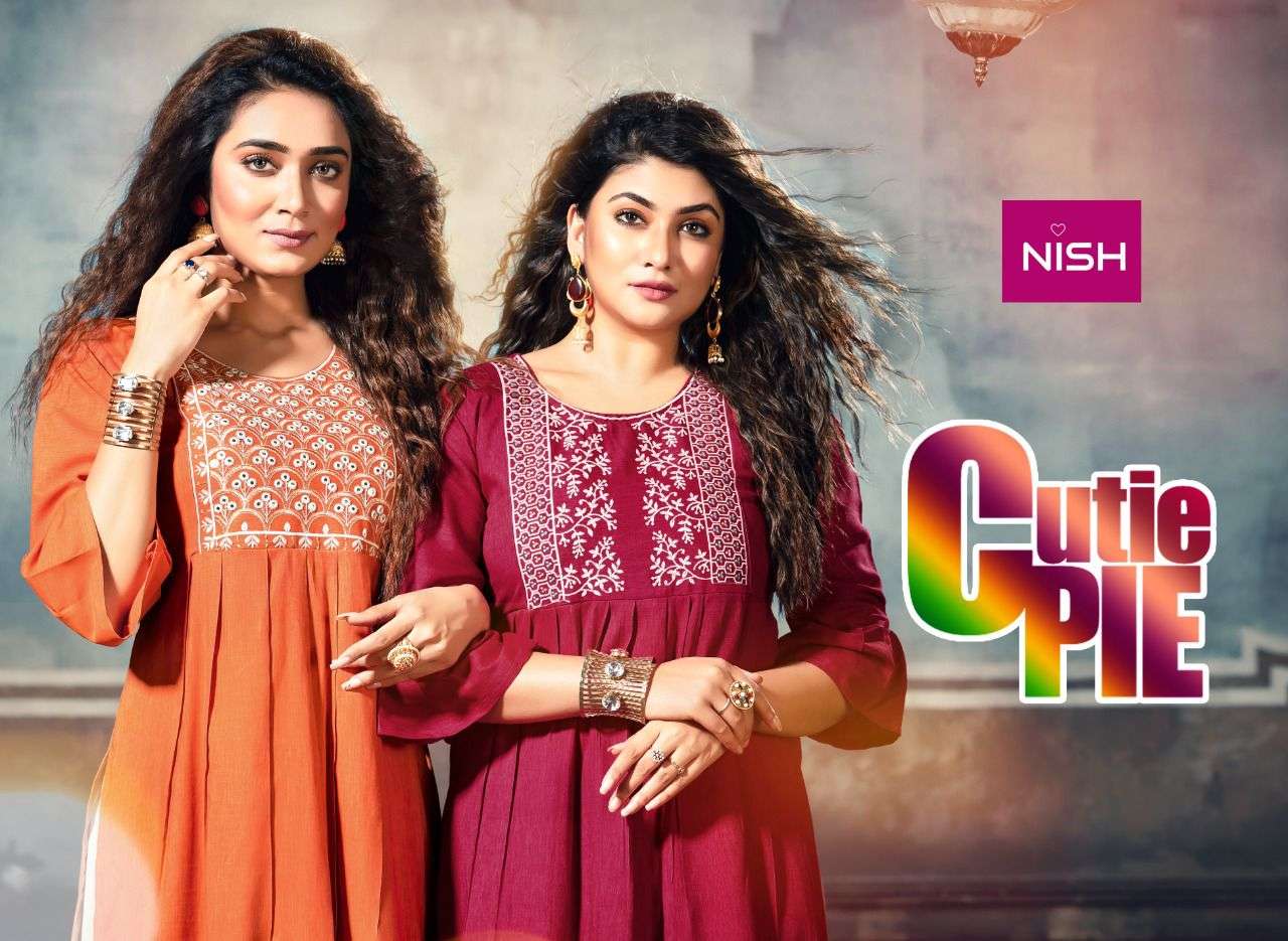 CUTIE PIE BY NISH 101 TO 106 SERIES DESIGNER STYLISH FANCY COLORFUL BEAUTIFUL PARTY WEAR & ETHNIC WEAR COLLECTION RAYON KURTIS WITH BOTTOM AT WHOLESALE PRICE