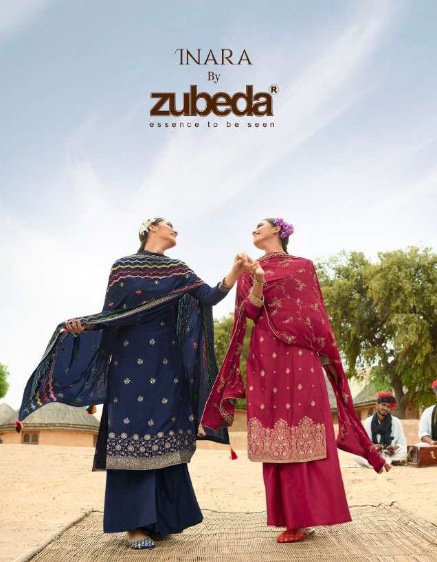 INARA BY ZUBEDA 22601 TO 22607 SERIES BEAUTIFUL STYLISH SHARARA SUITS FANCY COLORFUL CASUAL WEAR & ETHNIC WEAR & READY TO WEAR DOLA JACQUARD DRESSES AT WHOLESALE PRICE