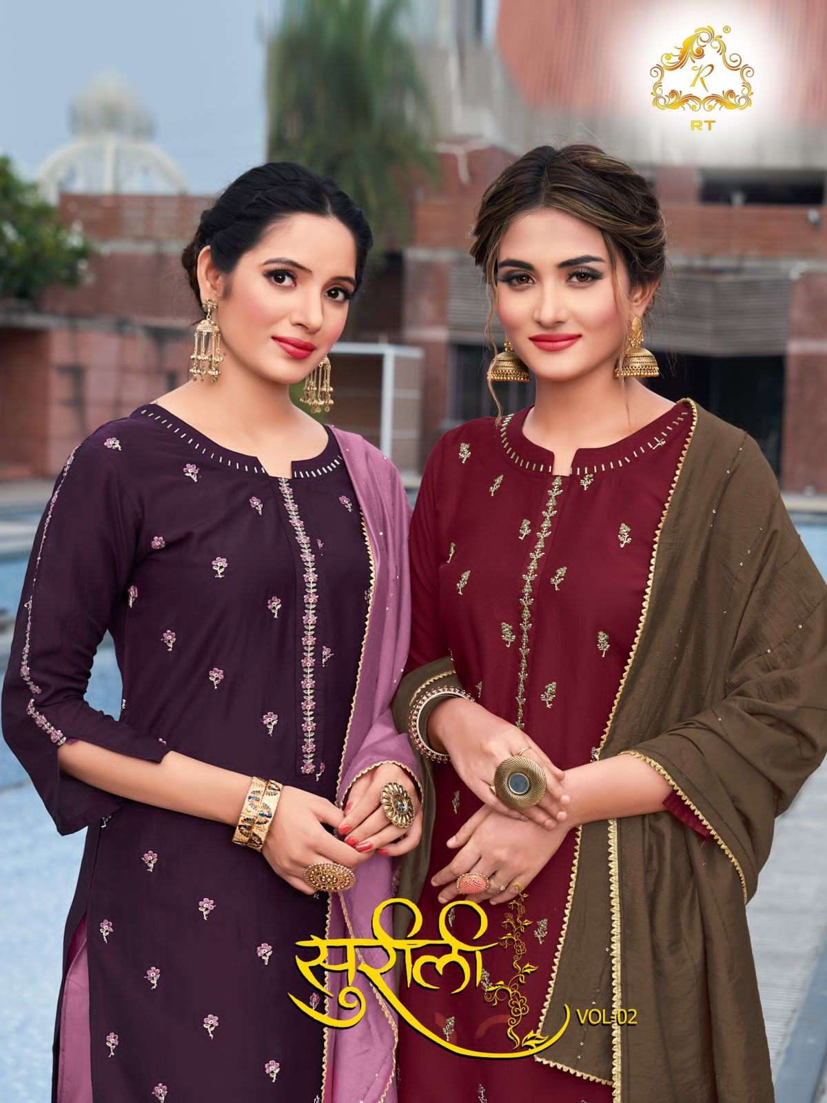 SURILI VOL-2 BY RT 1001 TO 1006 SERIES BEAUTIFUL SUITS STYLISH FANCY COLORFUL CASUAL WEAR & ETHNIC WEAR CHINNON SILK DRESSES AT WHOLESALE PRICE