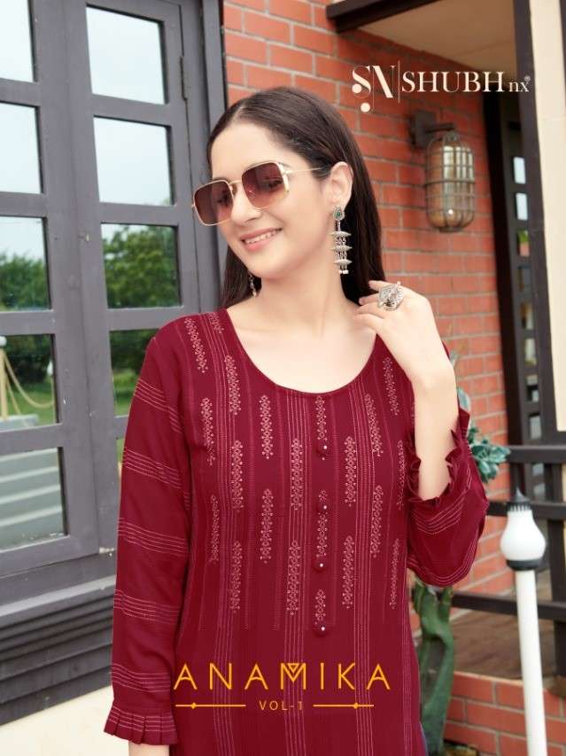 ANAMIKA BY SHUBH NX 1001 TO 1006 SERIES DESIGNER STYLISH FANCY COLORFUL BEAUTIFUL PARTY WEAR & ETHNIC WEAR COLLECTION RAYON WITH WORK KURTIS AT WHOLESALE PRICE