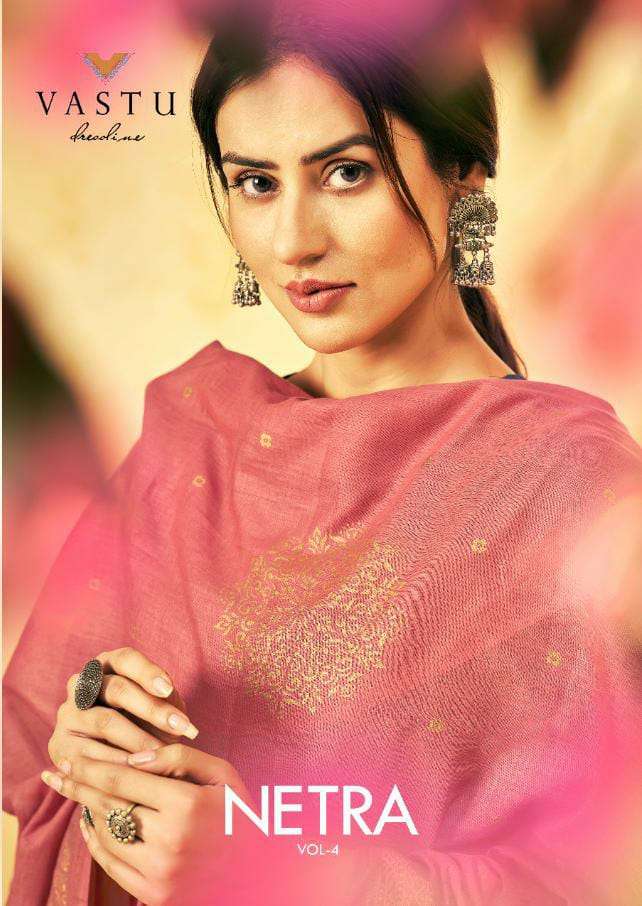 NETRA VOL-4 BY VASTU TEX 401 TO 408 SERIES BEAUTIFUL STYLISH SUITS FANCY COLORFUL CASUAL WEAR & ETHNIC WEAR & READY TO WEAR LAWN COTTON PRINT WITH WORK DRESSES AT WHOLESALE PRICE