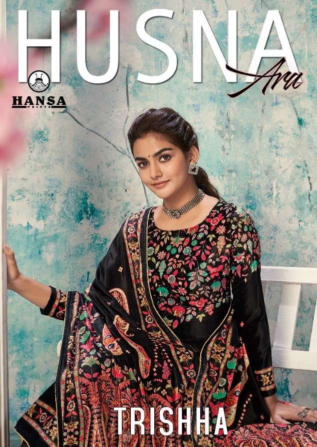 TRISHHA BY HANSA PRINT 4101 TO TO 4106 SERIES DESIGNER SUITS COLLECTION BEAUTIFUL STYLISH FANCY COLORFUL PARTY WEAR & ETHNIC WEAR VELVET DIGITAL PRINT DRESSES AT WHOLESALE PRICE