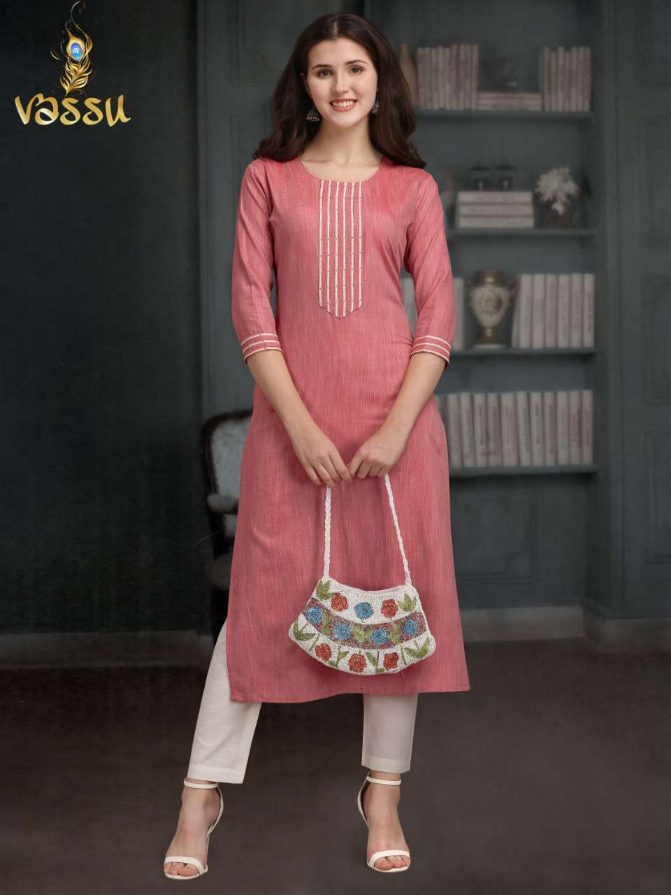 KURTI PANT VOL-2 BY VASSU 201 TO 204 SERIES DESIGNER STYLISH FANCY COLORFUL BEAUTIFUL PARTY WEAR & ETHNIC WEAR COLLECTION RAYON SLUB KURTIS WITH BOTTOM AT WHOLESALE PRICE