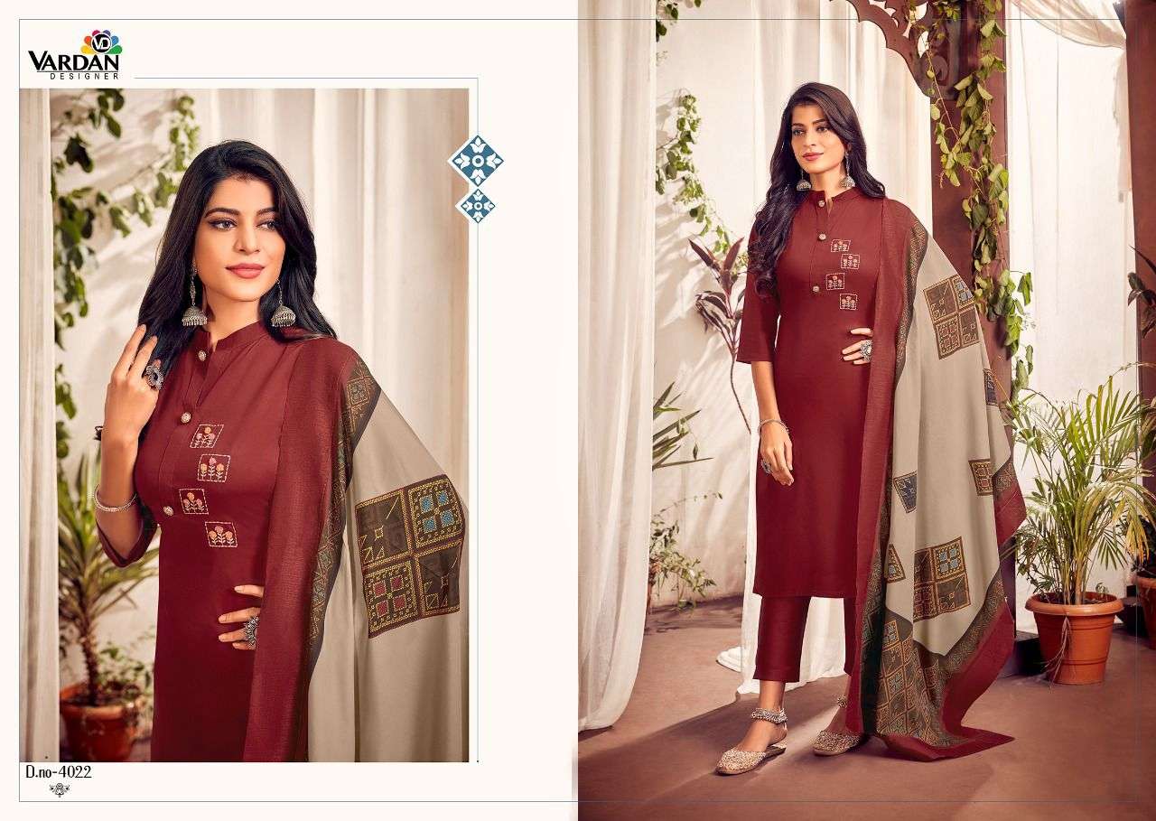 Nagma Vol-1 By Vardan Designer 4021 To 4024 Series Beautiful Suits Colorful Stylish Fancy Casual Wear & Ethnic Wear Jam Cotton With Handwork Dresses At Wholesale Price