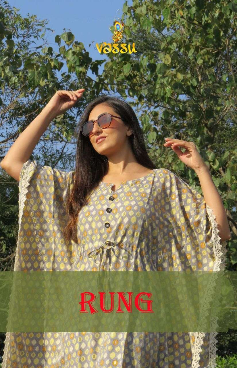 RUNG BY VASSU 01 TO 05 SERIES BEAUTIFUL COLORFUL STYLISH FANCY CASUAL WEAR & READY TO WEAR HEAVY MUSLIN PRINT TOPS AT WHOLESALE PRICE