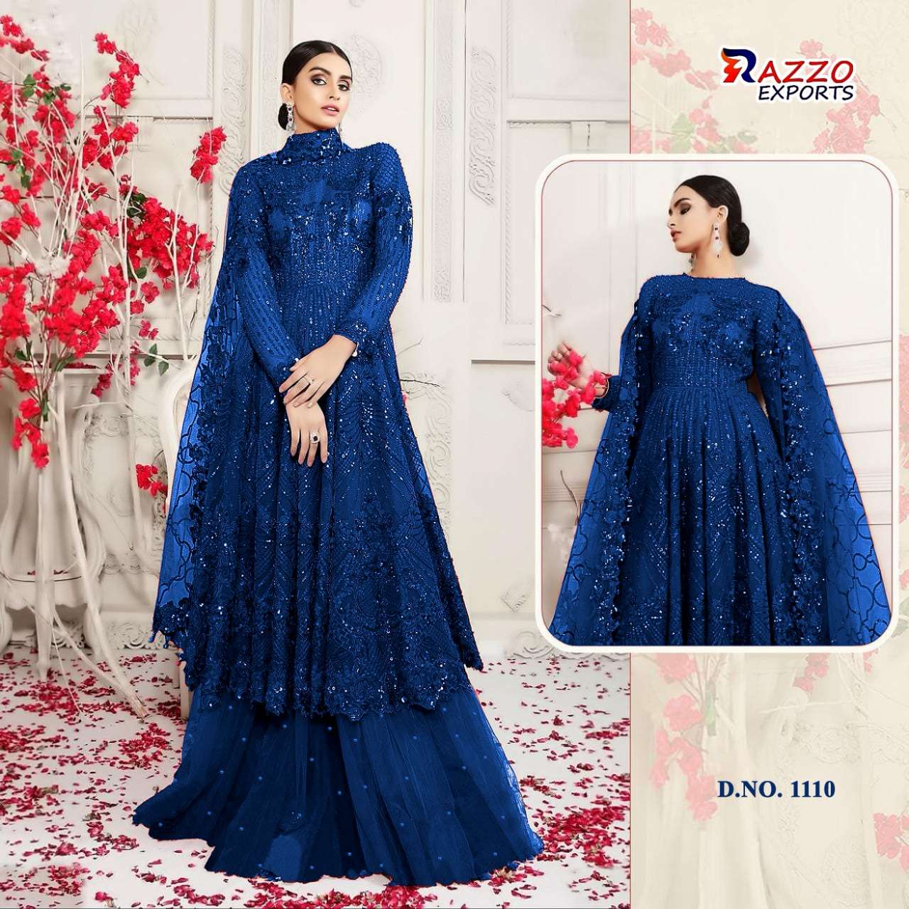RAZZO VOL-3 HIT COLLECTION BY RAZZO EXPORTS 1109 TO 1112 SERIES DESIGNER BEAUTIFUL STYLISH PAKISATNI SUITS FANCY COLORFUL CASUAL WEAR & ETHNIC WEAR & READY TO WEAR BUTTERFLY NET EMBROIDERY DRESSES AT WHOLESALE PRICE