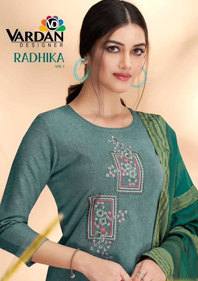Radhika Vol-1 By Vardan Designer 18001 To 18003 Series Beautiful Suits Colorful Stylish Fancy Casual Wear & Ethnic Wear Cotton Embroidered Dresses At Wholesale Price