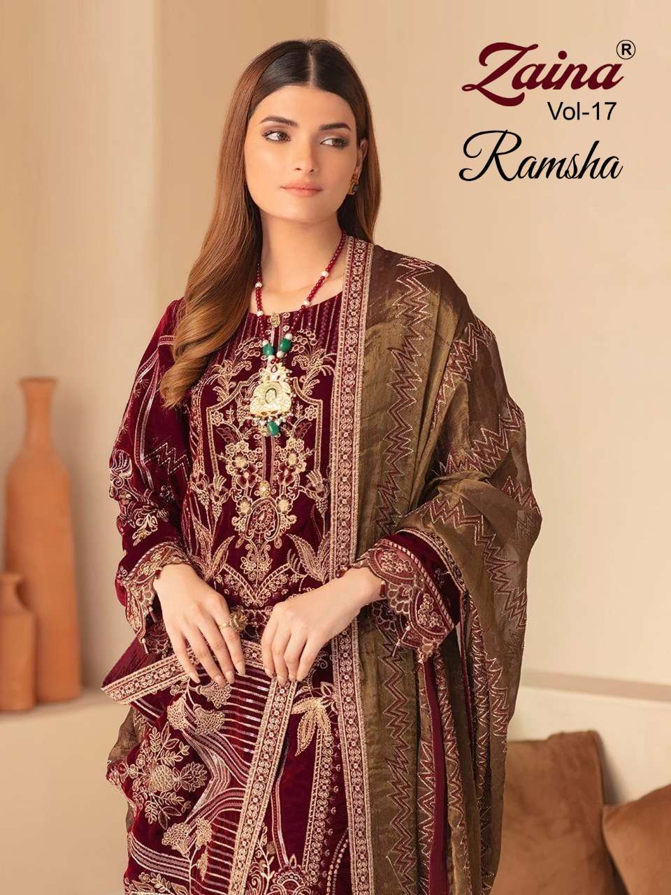 ZAINA VOL-17 BY PRIYAM 1063 TO 1066 SERIES DESIGNER PAKISTANI SUITS BEAUTIFUL STYLISH FANCY COLORFUL PARTY WEAR & OCCASIONAL WEAR FAUX GEORGETTE DRESSES AT WHOLESALE PRICE